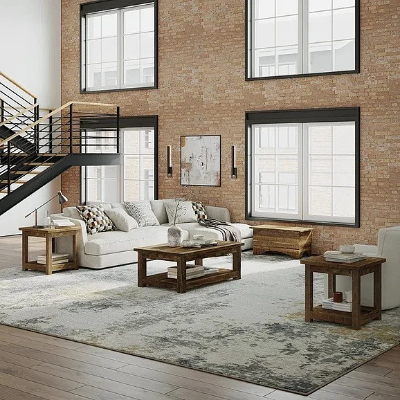 Jofran Reclamation 5pc Salvaged Wood Rectangle Coffee Table Set in Rustic Unfinished Brown