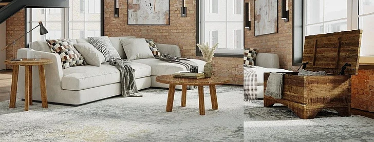 Jofran Reclamation 5pc Salvaged Wood Round Coffee Table Set in Rustic Unfinished Brown