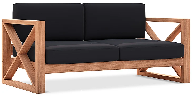Meridian Anguilla Water Resistant Fabric Outdoor Loveseat in Black Water Resistant Fabric 352Black-L