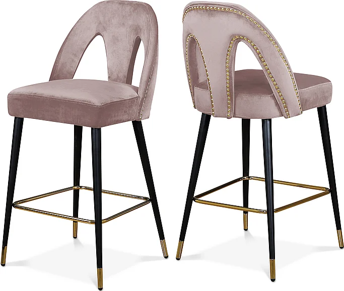 Meridian Akoya Velvet Counter Stool in Pink Velvet 795Pink-C