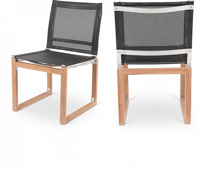 Meridian Tulum Water Resistant Fabric Outdoor Dining Side Chair in Black Water Resistant Fabric 353Black-SC