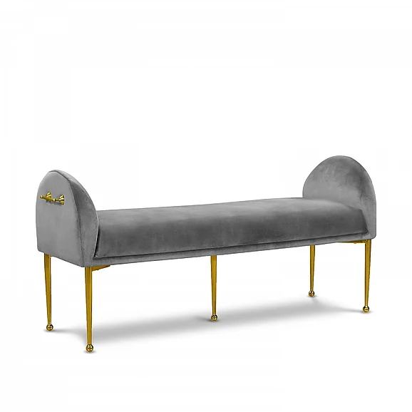 Meridian Owen Velvet Bench in Grey Velvet 144Grey