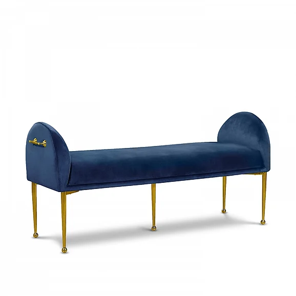 Meridian Owen Velvet Bench in Navy Velvet 144Navy