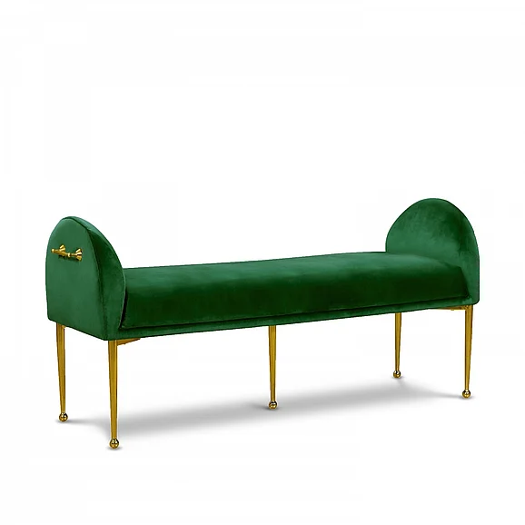Meridian Owen Velvet Bench in Green Velvet 144Green