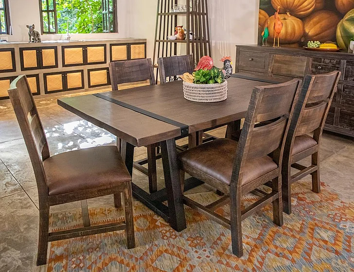 IFD Urban Art 7pc Trestle Dining Room Set in Brown
