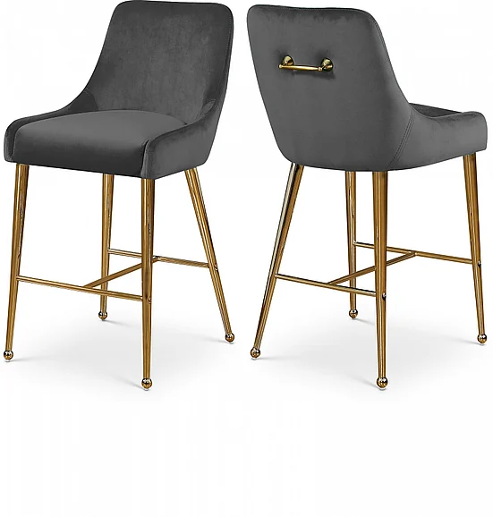 Meridian Owen Velvet Counter Stool in Grey Velvet 745Grey