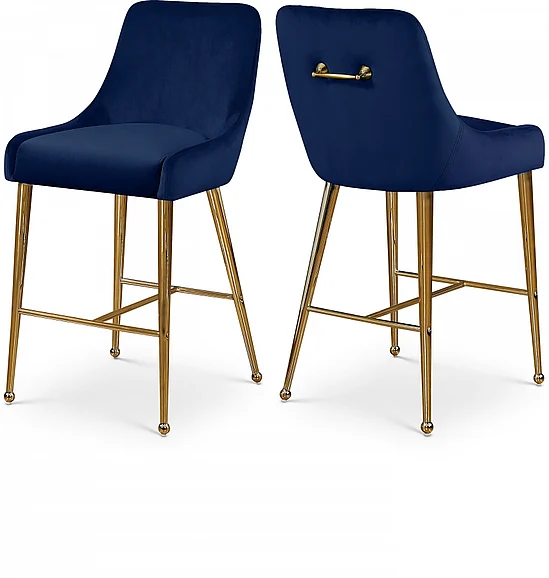 Meridian Owen Velvet Counter Stool in Navy Velvet 745Navy