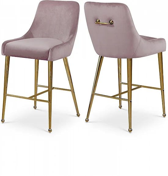 Meridian Owen Velvet Counter Stool in Pink Velvet 745Pink