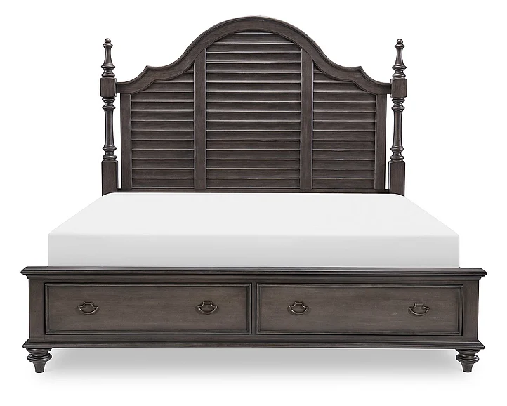 Legacy Kingston Louvered Poster Bed w/ Storage FB, King in Weathered Oak 2312-4136K
