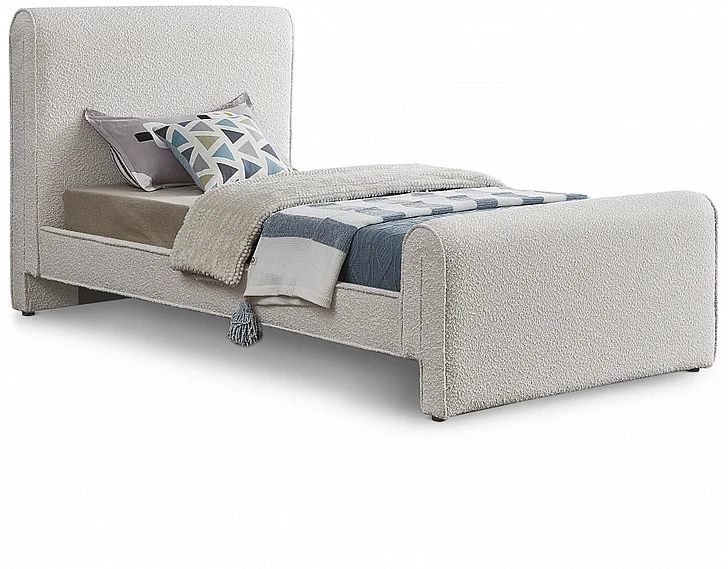 Meridian Stylus Boucle Fabric Twin Bed in Cream Boucle Fabric StylusCream-T