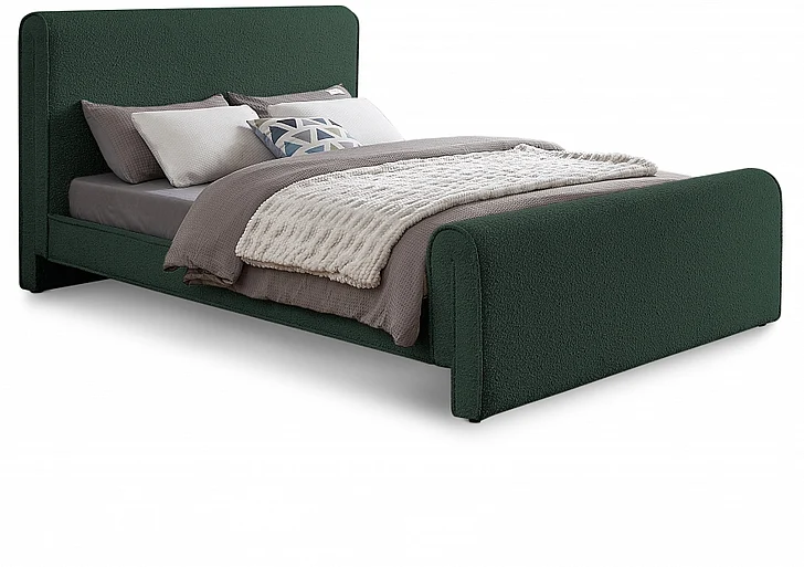 Meridian Stylus Boucle Fabric Queen Bed in Green Boucle Fabric StylusGreen-Q