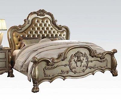 Acme Dresden Queen Traditional Arch Bed in Bone PU & Gold Patina 23160Q