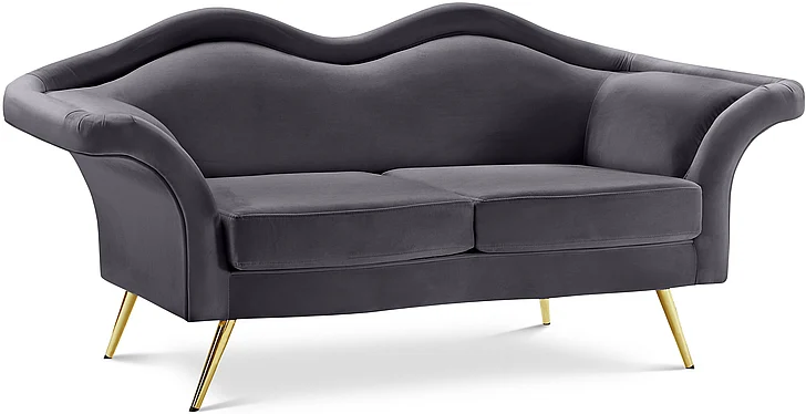 Meridian Lips Velvet Loveseat in Grey Velvet 607Grey-L