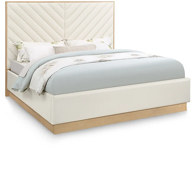 Meridian Casa Faux Leather Queen Bed in Cream Faux Leather CasaCream-Q