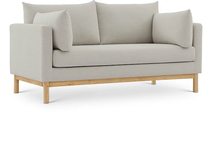 Meridian Langham Linen Textured Fabric Loveseat in Beige Linen Textured Fabric 157Beige-L