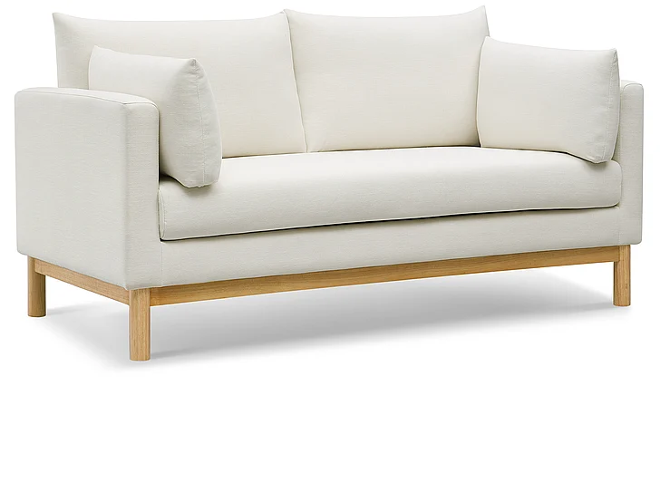 Meridian Langham Linen Textured Fabric Loveseat in Cream Linen Textured Fabric 157Cream-L