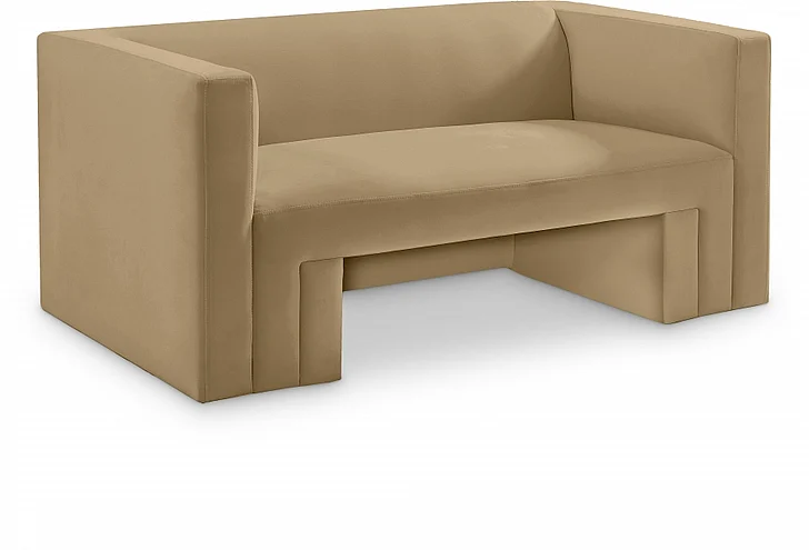 Meridian Henson Velvet Loveseat in Camel Velvet 665Camel-L