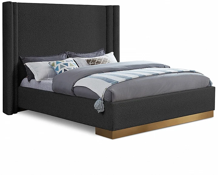 Meridian Halton Boucle Fabric Queen Bed in Black Boucle Fabric HaltonBlack-Q