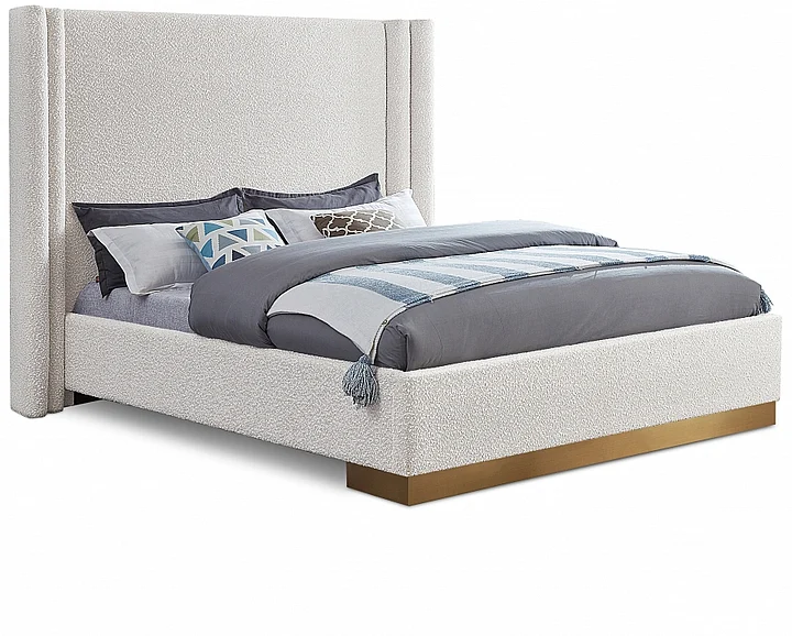 Meridian Halton Boucle Fabric King Bed in Cream Boucle Fabric HaltonCream-K