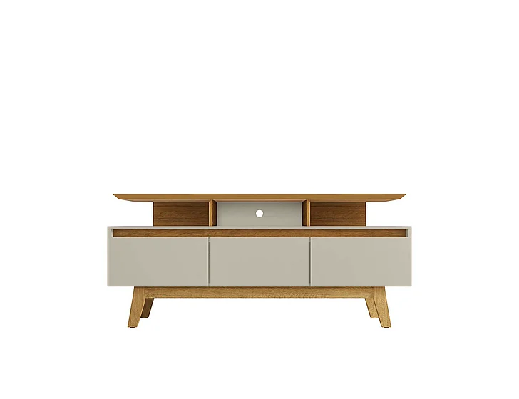 Manhattan Comfort Yonkers 62.99 TV Stand with Solid Wood Legs and 6 Media and Storage Compartments in Off White and Cinnamon 233BMC12