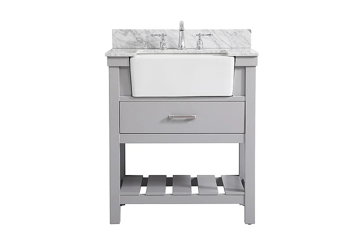 Elegant 30 In. Single Bathroom Vanity in Grey with Backsplash VF60130GR-BS