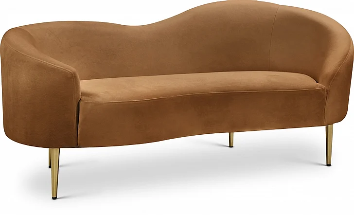 Meridian Ritz Velvet Loveseat in Saddle Velvet 659Saddle-L