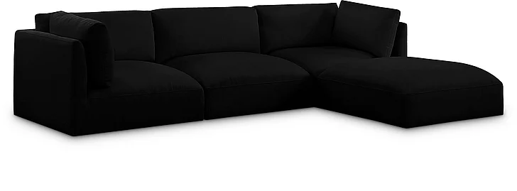 Meridian Ease Fabric Modular Sectional in Black Polyester Fabric 696Black-Sec4A