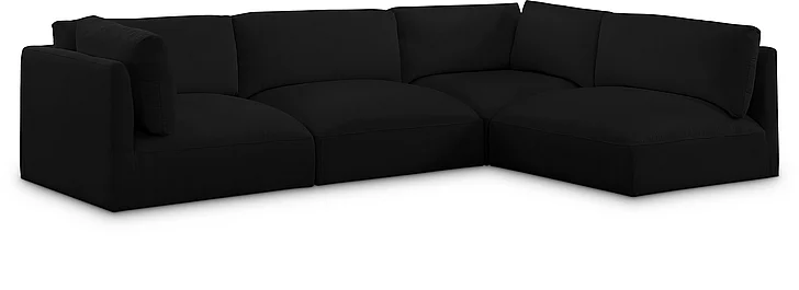 Meridian Ease Fabric Modular Sectional in Black Polyester Fabric 696Black-Sec4B