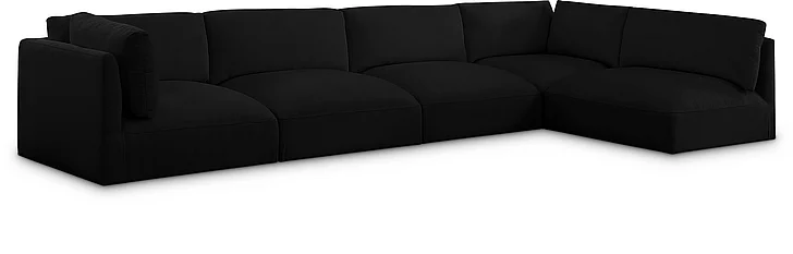 Meridian Ease Fabric Modular Sectional in Black Polyester Fabric 696Black-Sec5B