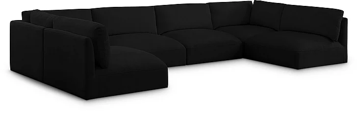 Meridian Ease Fabric Modular Sectional in Black Polyester Fabric 696Black-Sec6A