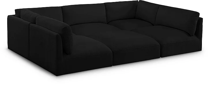 Meridian Ease Fabric Modular Sectional in Black Polyester Fabric 696Black-Sec6B