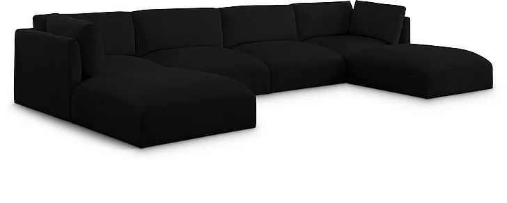 Meridian Ease Fabric Modular Sectional in Black Polyester Fabric 696Black-Sec6C