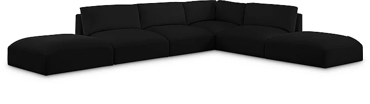 Meridian Ease Fabric Modular Sectional in Black Polyester Fabric 696Black-Sec6E