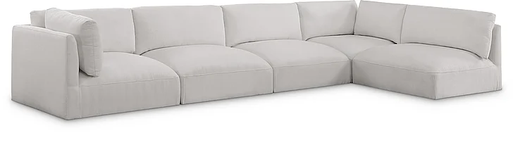 Meridian Ease Fabric Modular Sectional in Cream Polyester Fabric 696Cream-Sec5B