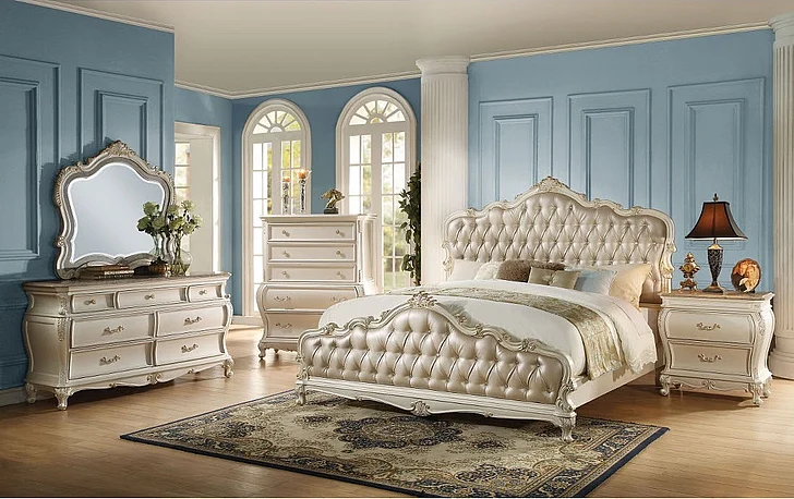 Acme Chantelle Button Tufted Upholstered Bedroom Set in Pearl White 23545