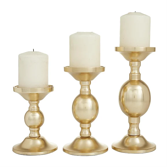 UMA Gold Aluminum Metal Pillar Decorative Candle Holder, Set of 3 10, 8, 6H | 23548