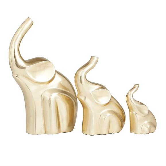 UMA Gold Aluminum Metal Elephant Decorative Sculpture, Set of 3 12, 8, 5H | 23550