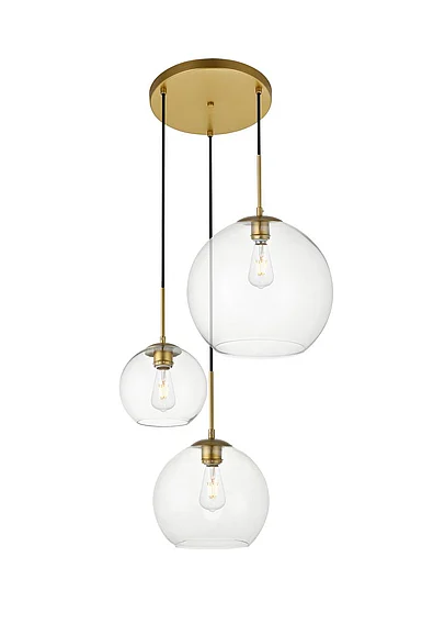 Elegant Baxter 3 Lights Brass Pendant with Clear Glass LD2218BR