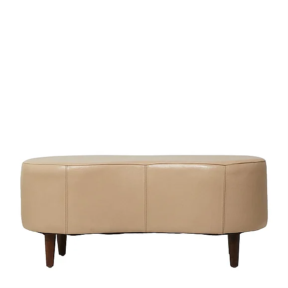 UMA Beige Leather Upholstered Curved Bench with Tapered Wooden Legs, 43" x 20" x 18" | 23691