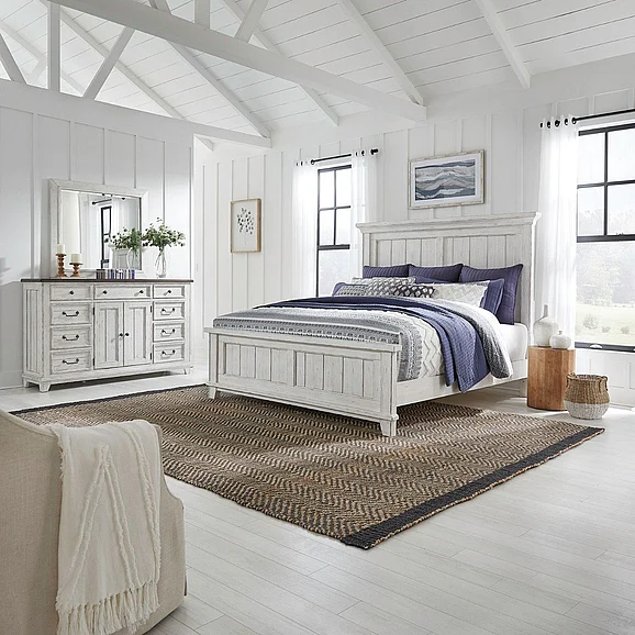 Liberty Furniture River Place 2pc Panel Bedroom Set in Riverstone White