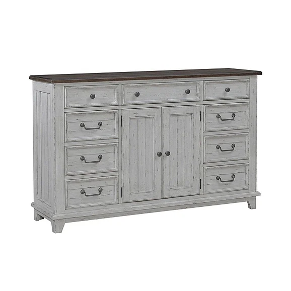 Liberty Furniture River Place 9 Drawer Dresser in Riverstone White and Tobacco 237-BR31