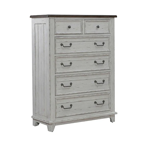 Liberty Furniture River Place 6 Drawer Chest in Riverstone White and Tobacco 237-BR41