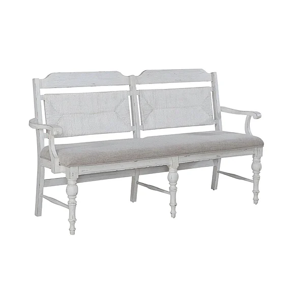 Liberty Furniture River Place Panel Back Bench in Riverstone White & Tobacco 237-C9101B