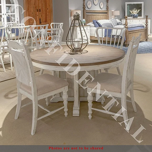 Liberty Furniture River Place 5pc Pedestal Table Set in Riverstone White & Tobacco 237-DR-5PDS