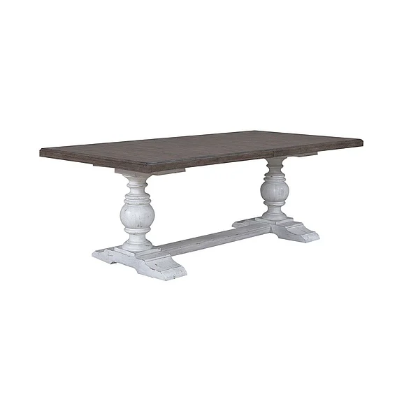 Liberty Furniture River Place Trestle Table in Riverstone White & Tobacco