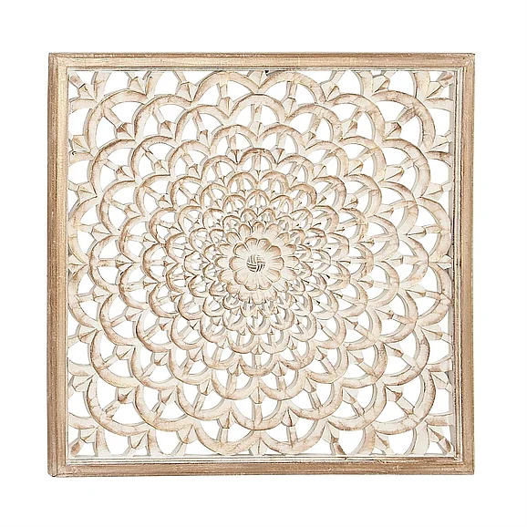 UMA Brown Wood Floral Handmade Intricately Carved Home Wall Decor with Layered Petals, 36" x 1" x 36" | 23791