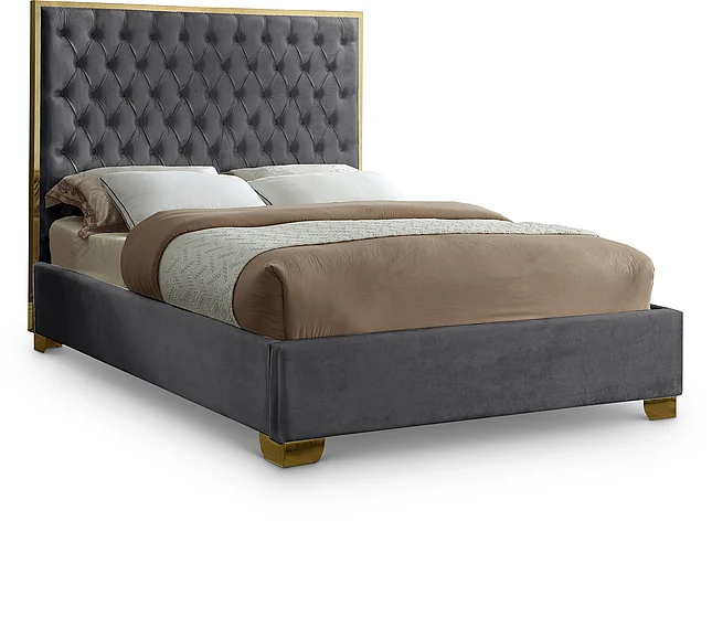Meridian Lana Velvet Queen Bed in Grey Velvet LanaGrey-Q