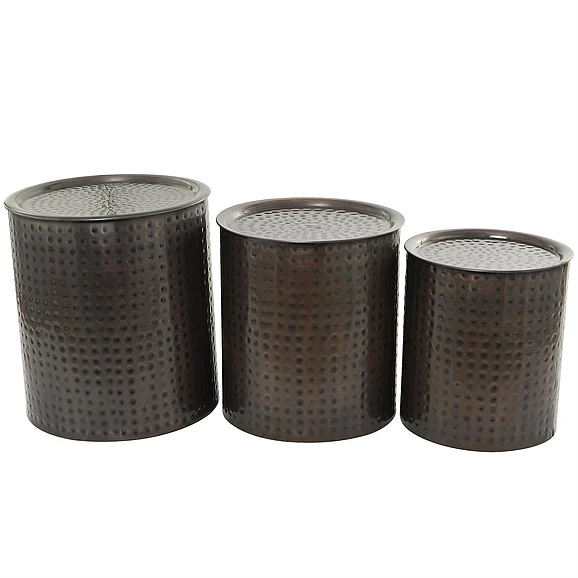UMA Bronze Metal Handmade Side End Accent Table with Hammered Design, Set of 3 21, 18, 16H | 23851