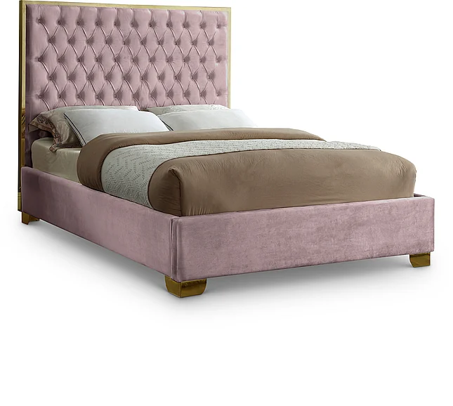 Meridian Lana Velvet Queen Bed in Pink Velvet LanaPink-Q