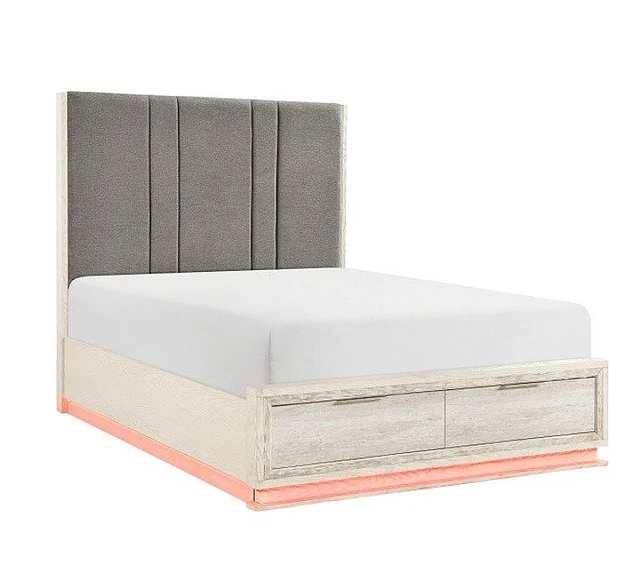 Homelegance Noctis Queen Platform Bed with Footboard Storage in White with Light Gray 2391-1